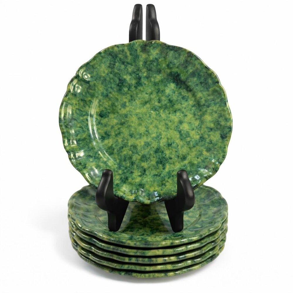 Dessert Appitizer Plates Italian Pottery Cantagalli Florance Italy Green Spongew